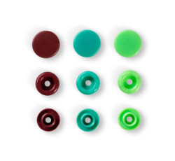 Plastové patentky "Color Snaps" kulaté, Prym Love, 12,4 mm, 30 ks, zelené/světle zelené/hnědé