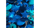 Plastové patentky "Color Snaps" hvězdičky, Prym Love, 12,4 mm, 30 ks, modré/tyrkysové/inkoustové