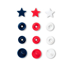 Plastové patentky "Color Snaps" hvězdičky, Prym Love, 12,4 mm, 30 ks, červené/bílé/námořnicky modré
