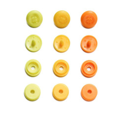 Plastové patentky "Color Snaps Mini", našitý vzhled, Prym Love, 9 mm, 36 ks, v odstínech žluté
