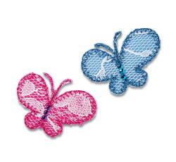 Nášivka motýlci s drahokamy, nažehlovací, růžová/modrá