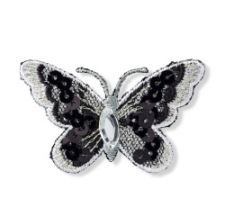 Nášivka motýl s flitry, nažehlovací, černá/bílá